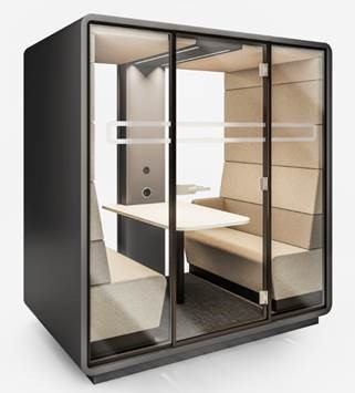 Hushoffice Meet Pod 4 Persons in Wool Pelican and Silver - Cosmos Grey Case