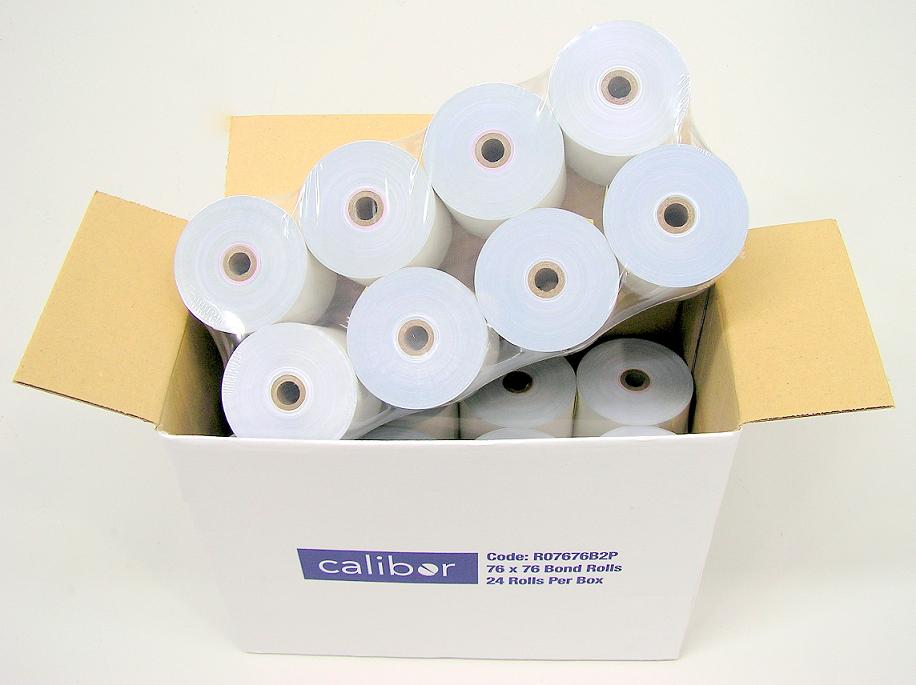 CALIBOR PAPER ROLLS 2PLY PAPER 76X76 24 ROLLS / BOX